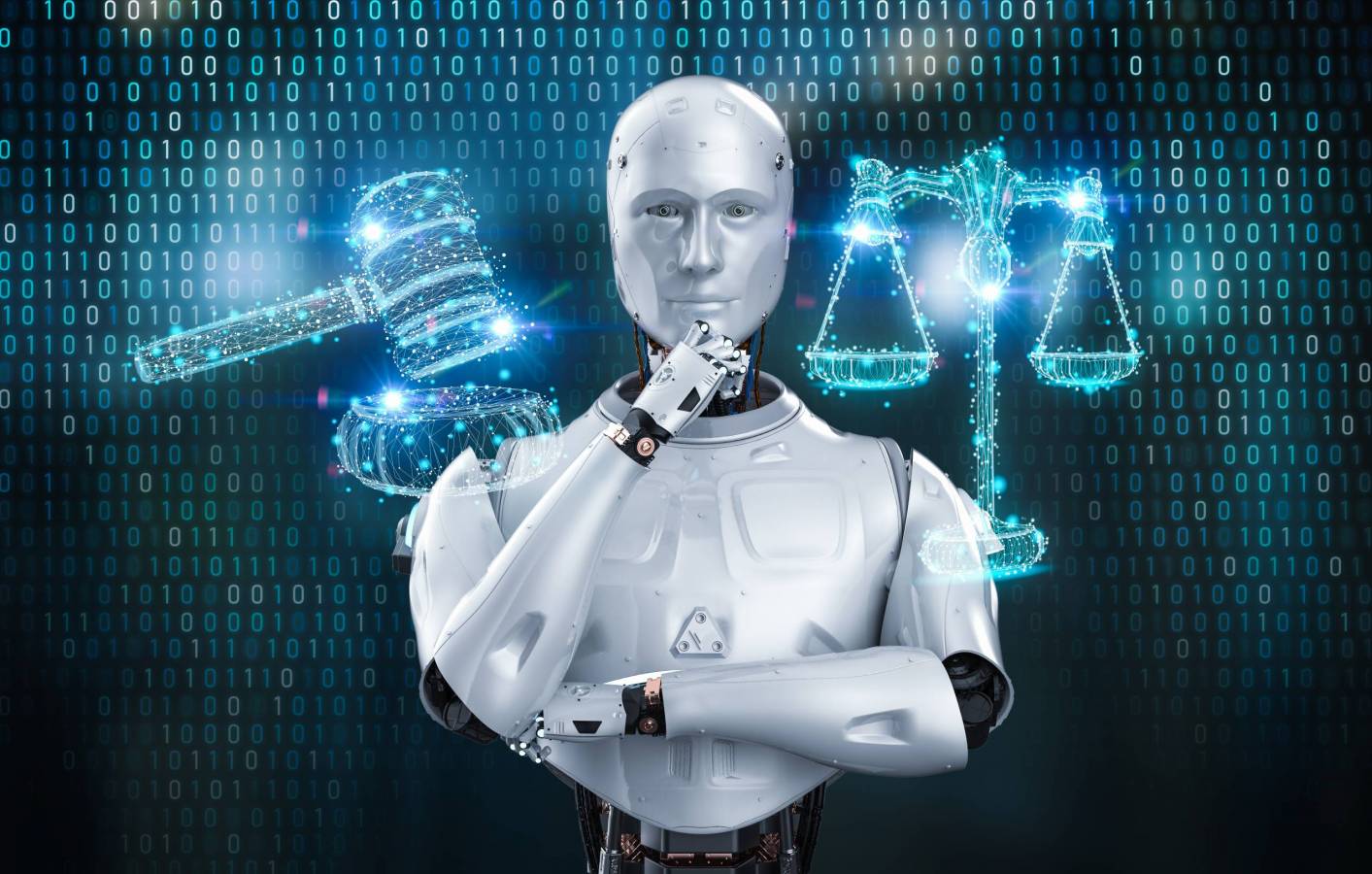 Exploration de la synergie entre l'intelligence artificielle et le domaine juridique, illustrant les impacts technologiques et éthiques sur la pratique du droit.